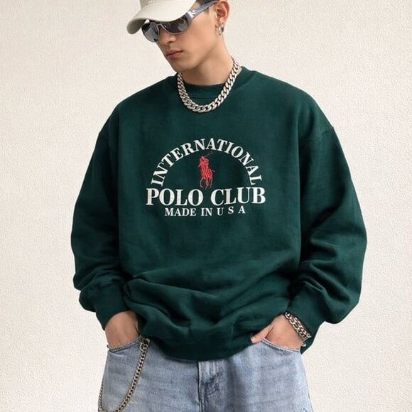 Vintage Polo International Club Retro Oversized embroidered Sweatshirt